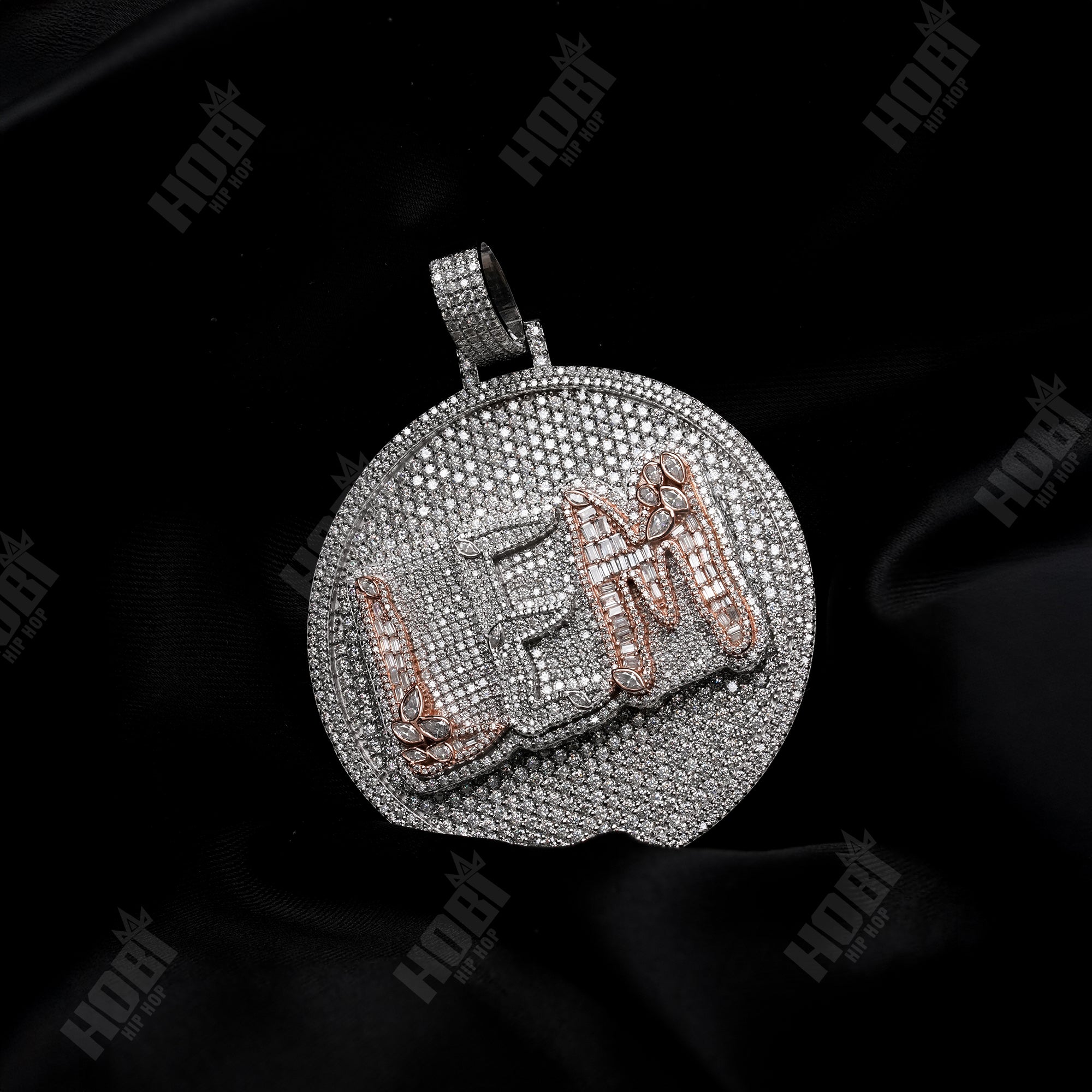 Giant Iced Out Initial Medallion Pendant - Two-Tone Pave & Baguette