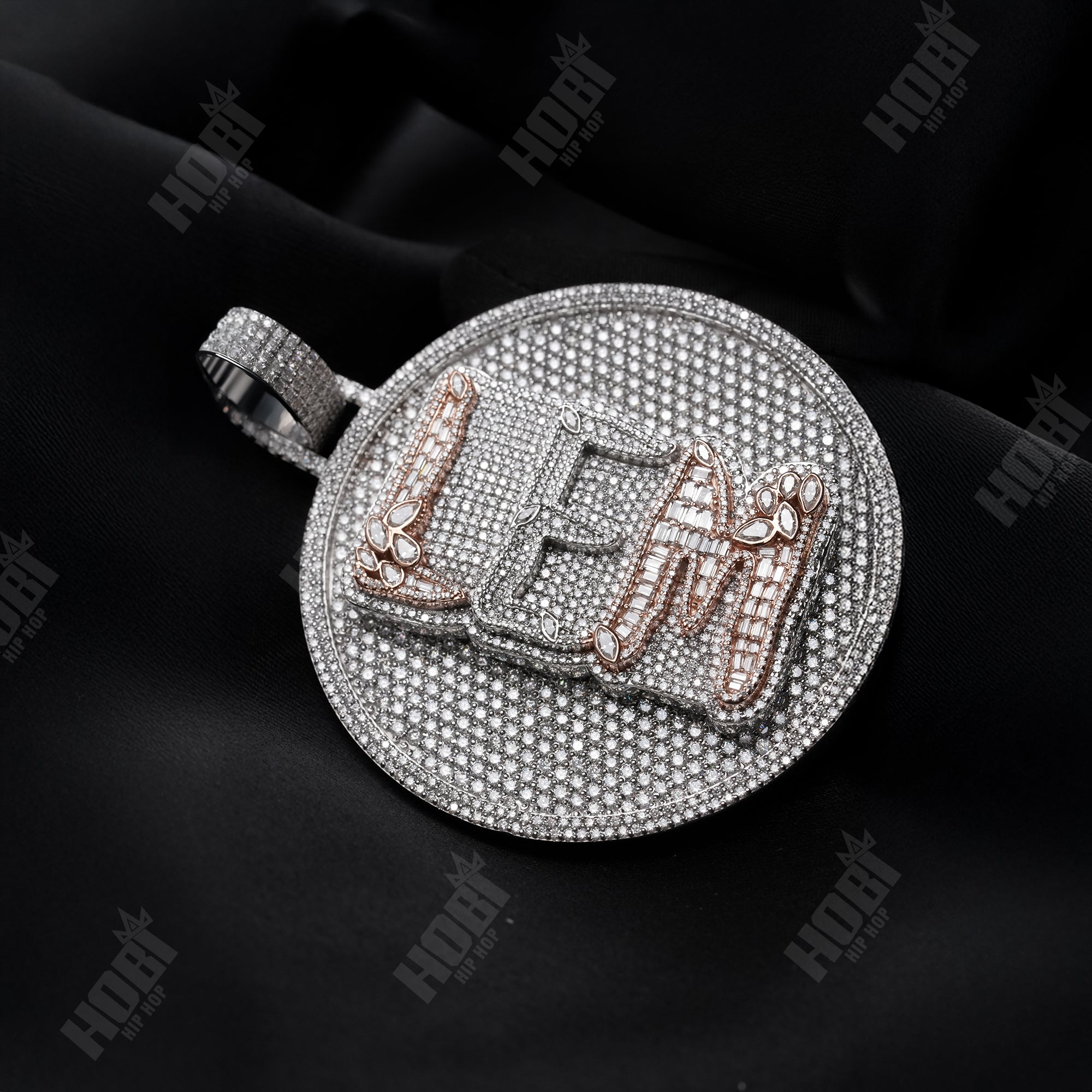 Giant Iced Out Initial Medallion Pendant - Two-Tone Pave & Baguette