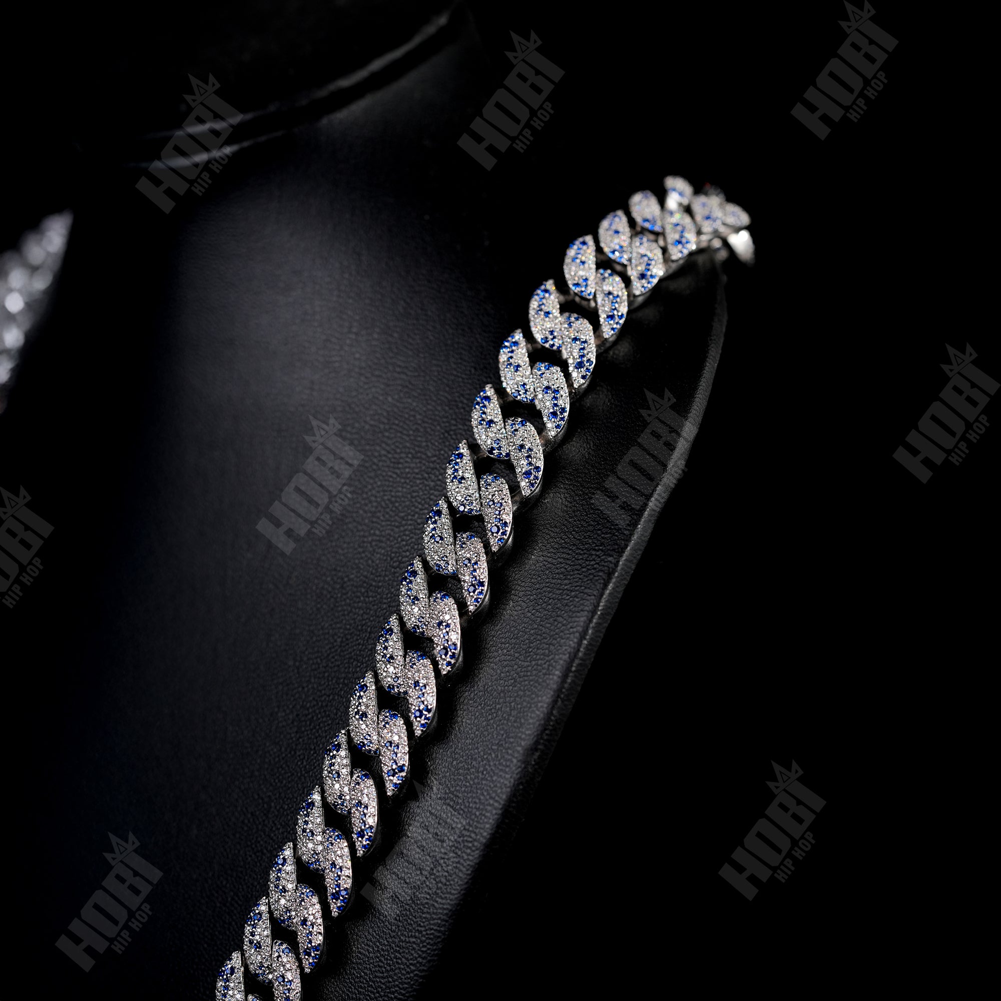 Two-Tone Blue & White Diamond Cuban Chain