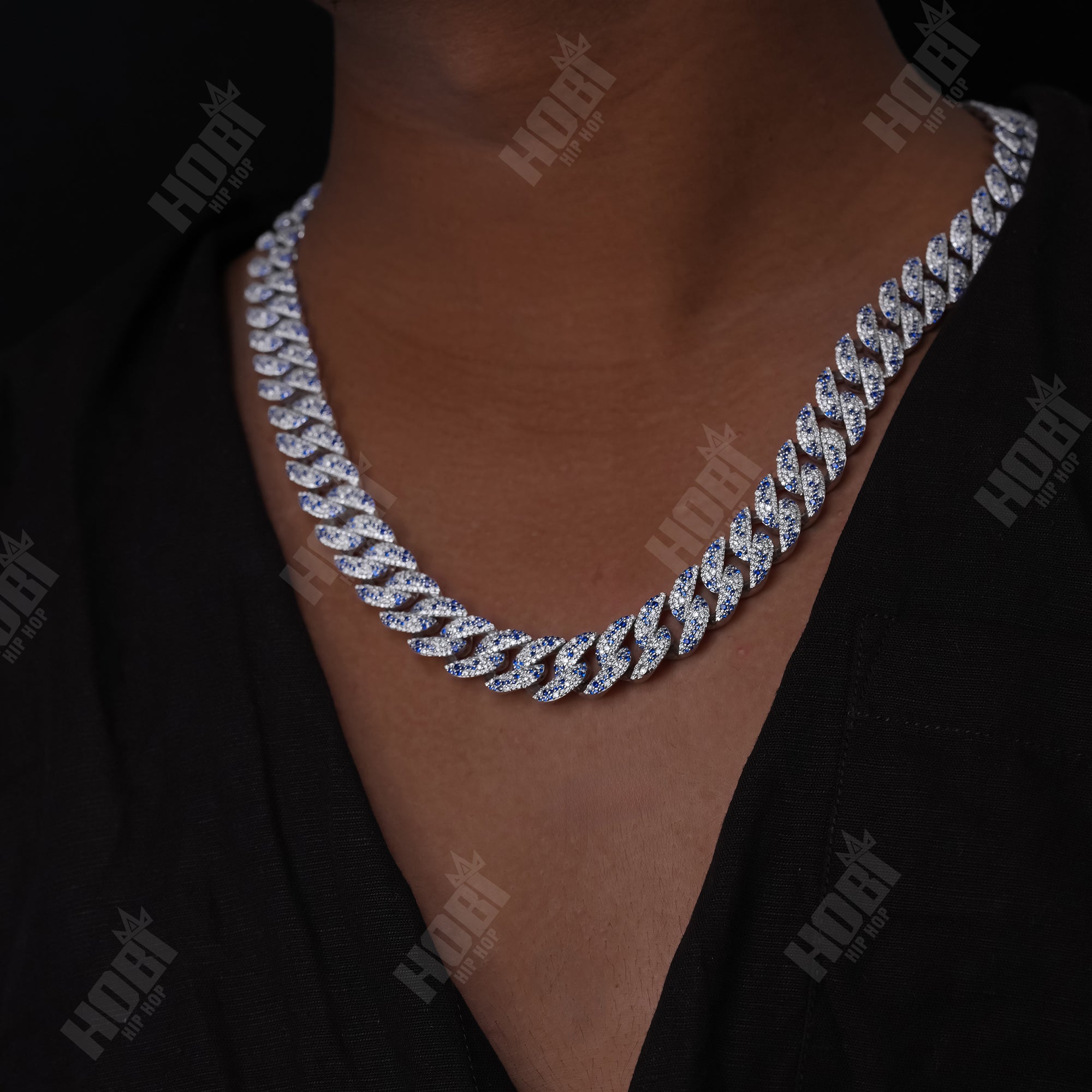 Two-Tone Blue & White Diamond Cuban Chain