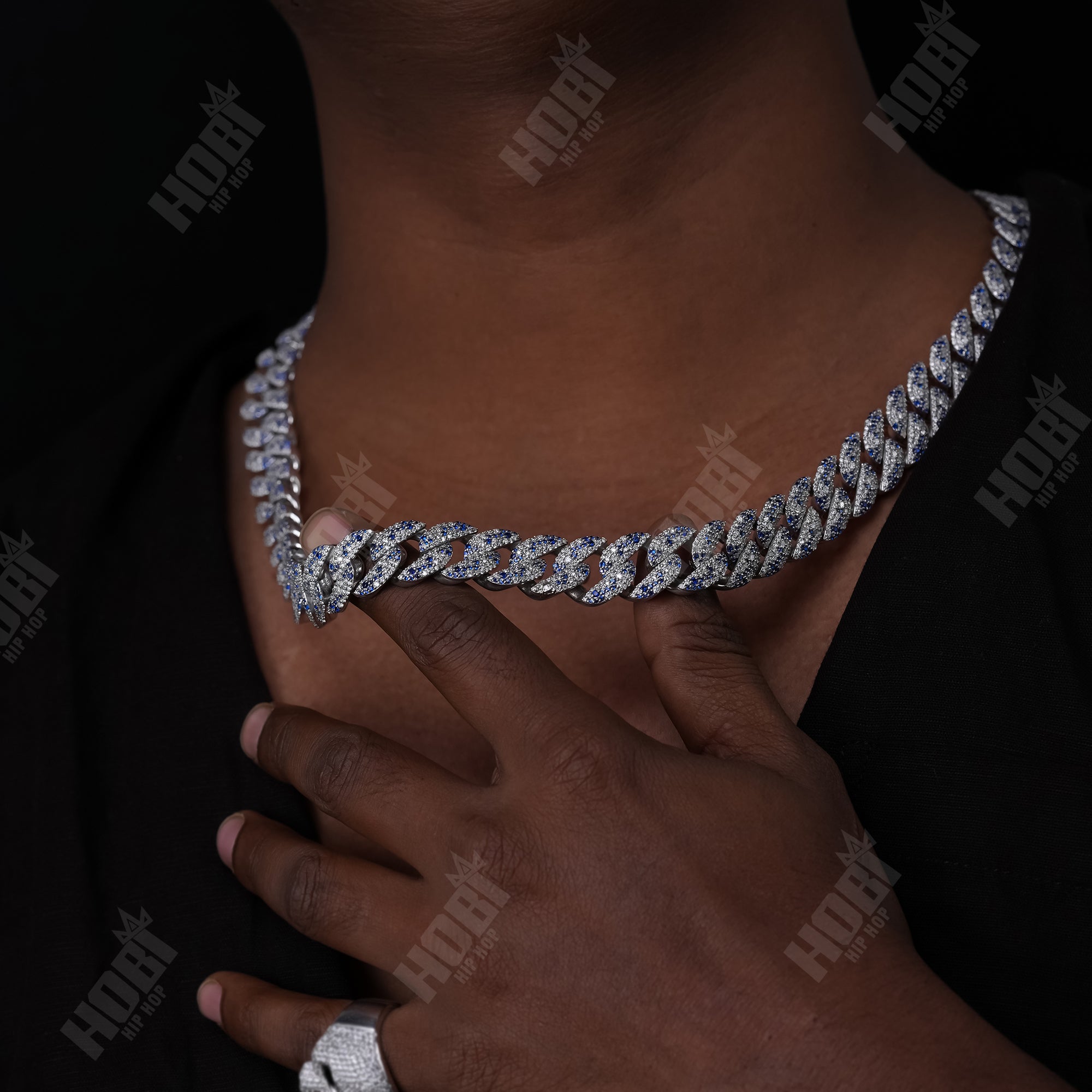 Two-Tone Blue & White Diamond Cuban Chain