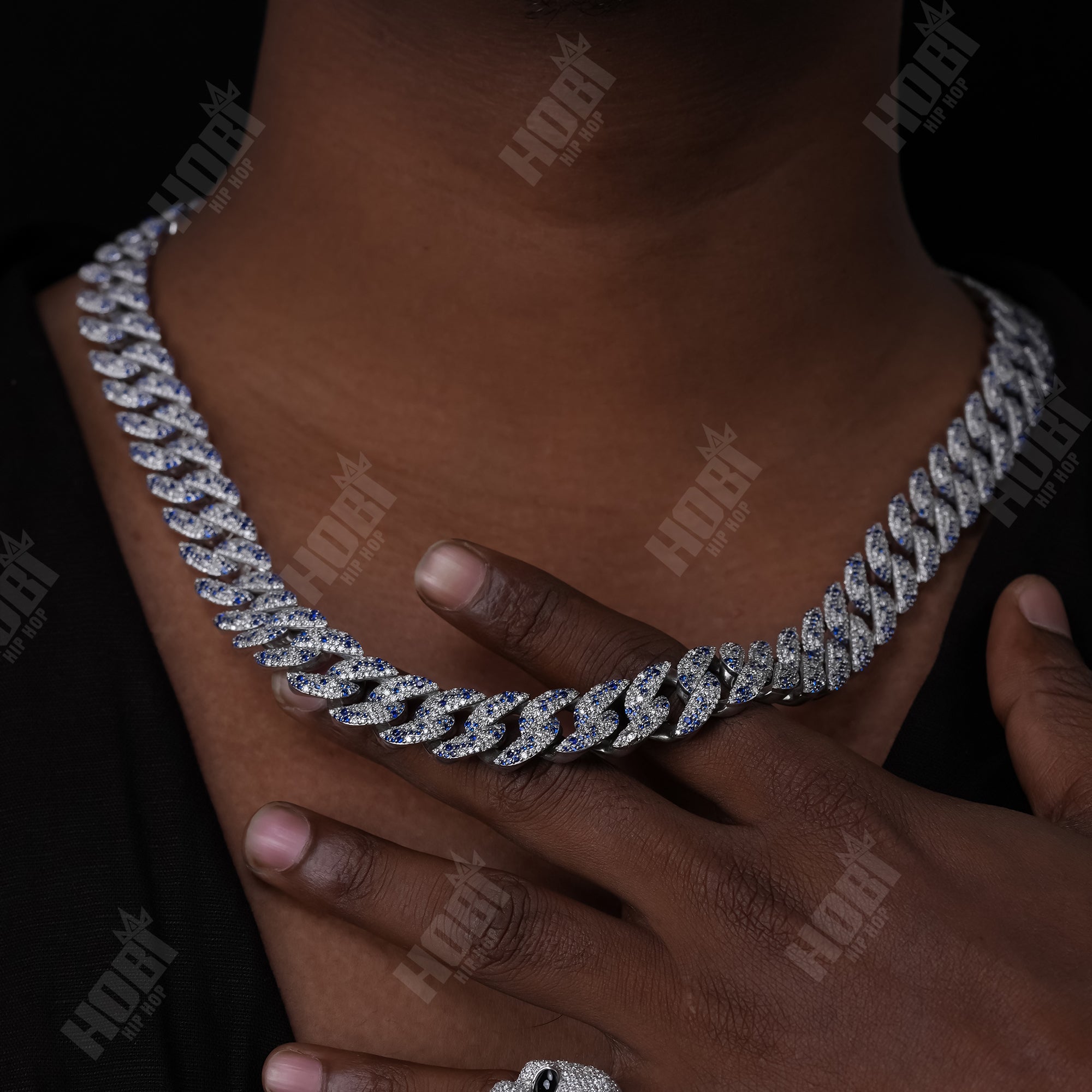 Two-Tone Blue & White Diamond Cuban Chain